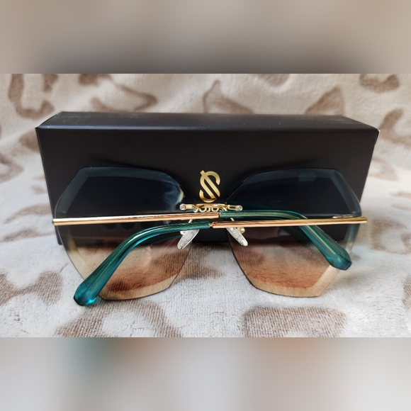 NEW Women's Oversized Rimless Diamond Cut Shape Sunglasses - Picture 3 of 8